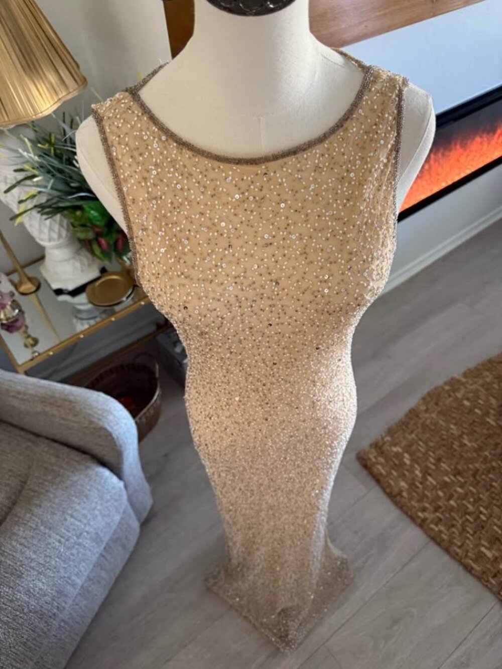 Prom Dress Elegant Gold Beaded Evening Gown Sleeveless Formal Maxi Vintage Sz 12 - Picture 5 of 12